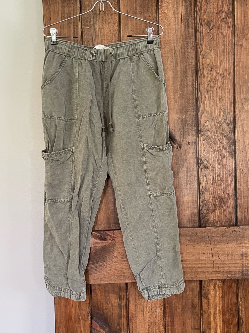 C&C California Fatigue Green Linen Blend Utility Pocket Pants Small Lagenlook